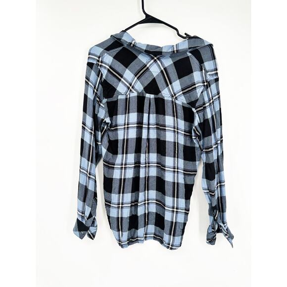 Rails Hunter Rayon Plaid Long Sleeve Button Up Shirt in Current Onyx White Sz M - Picture 3 of 5